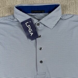 NEW Greyson Mens XL Blue Striped LPGA Sarnac Performance Golf Polo Shirt